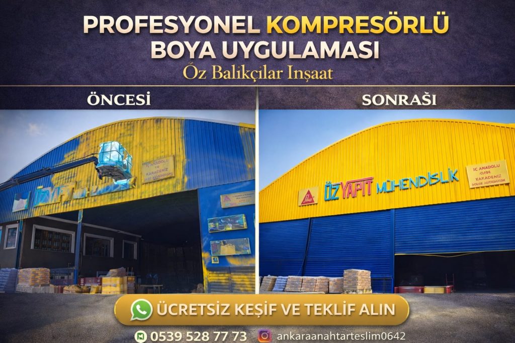 Kompresörlü Boya Uygulaması Öncesi Sonrası Profesyonel kompresörlü boya uygulaması dış cephe boyama öncesi sonrası çalışma
