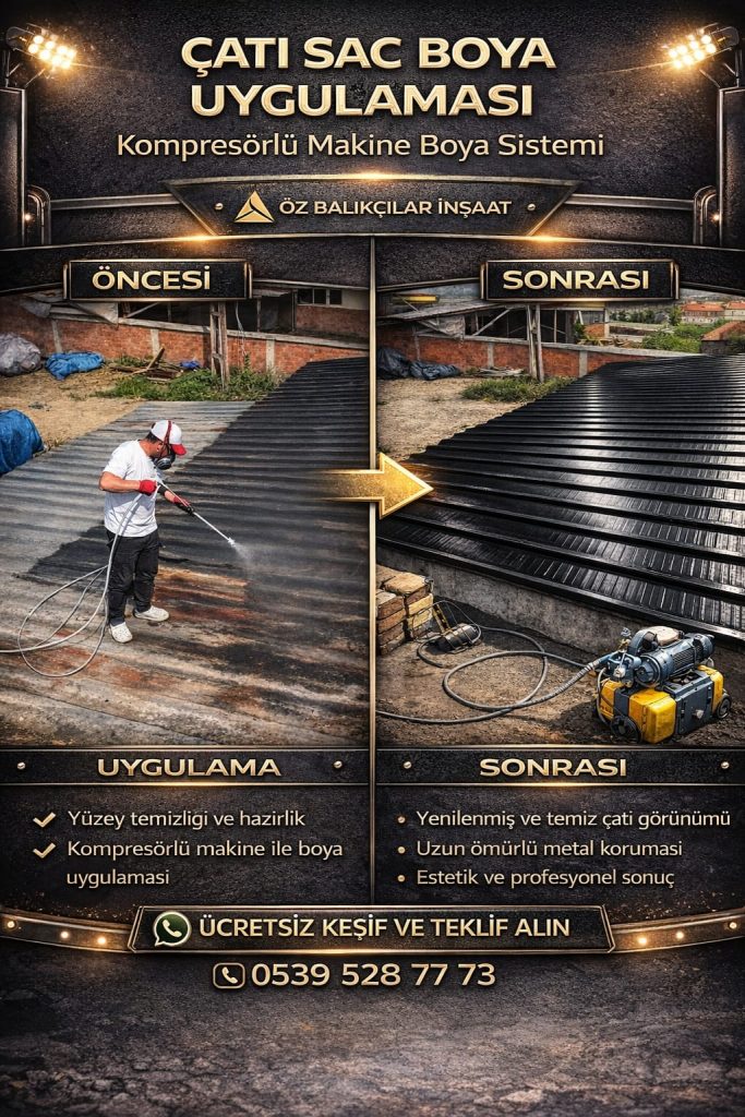 Çatı ve Fabrika Boya Uygulaması Çatı ve fabrika dış cephe kompresörlü boya uygulaması