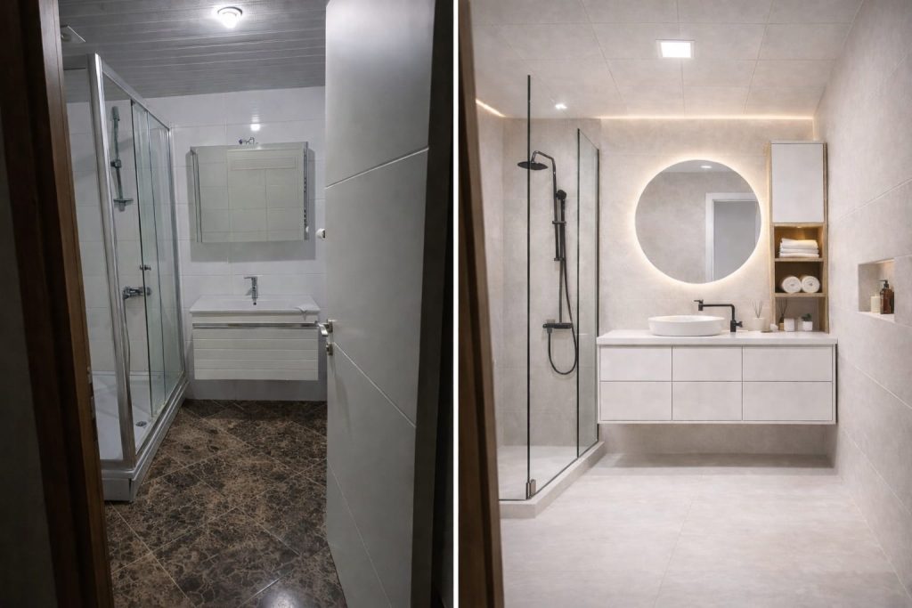 Konya Kulu Anahtar Teslim Banyo Tadilatı Konya Kulu banyo tadilatı öncesi sonrası anahtar teslim modern banyo yenileme çalışması
